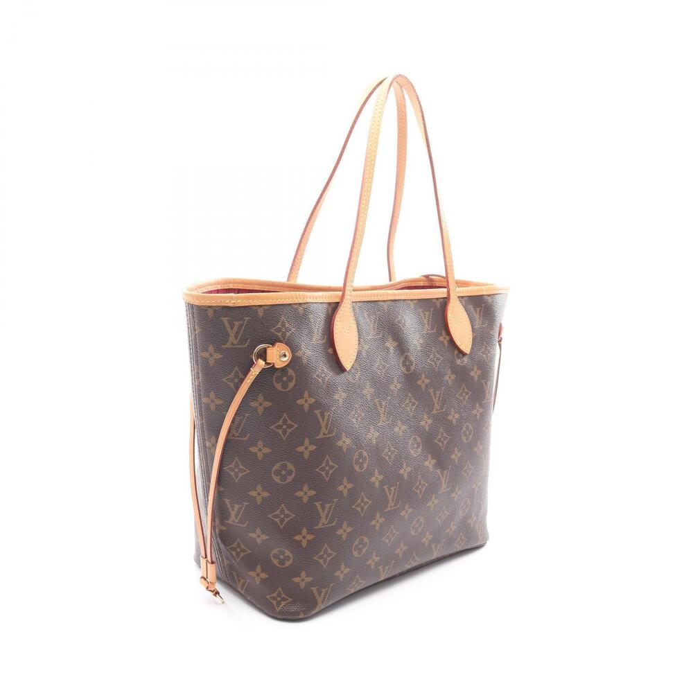 Louis Vuitton Canvas Tote Bag Leather Brown Monogram Neverfull Brown